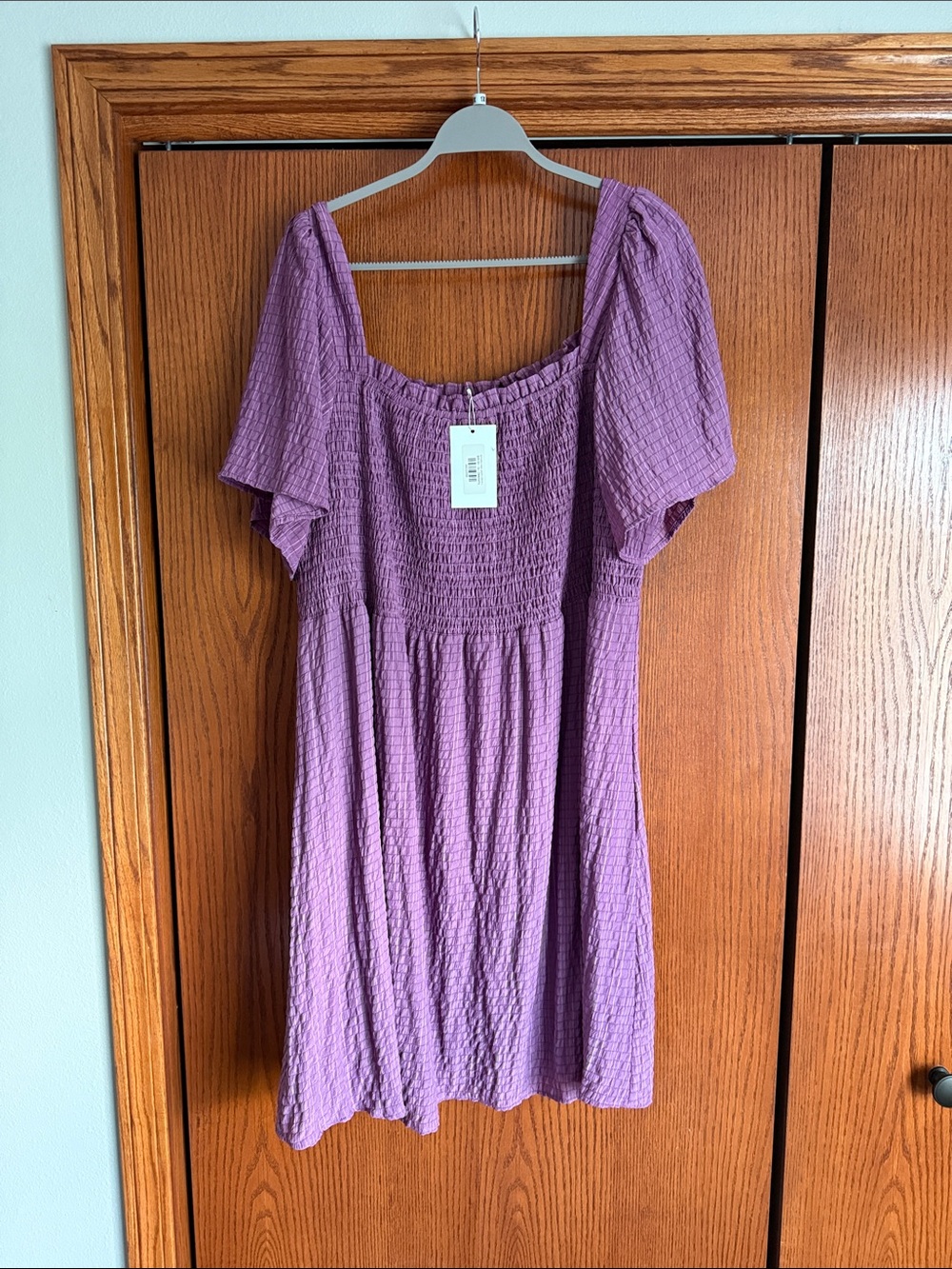 Mikarose Lavender Puff Sleeve Smocked Mini Dress